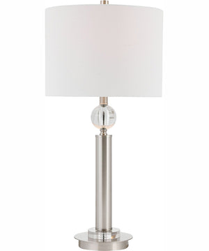 30"H 1-Light Table Lamp Metal and Crystal in Brushed Nickel and Crystal with a Round Shade