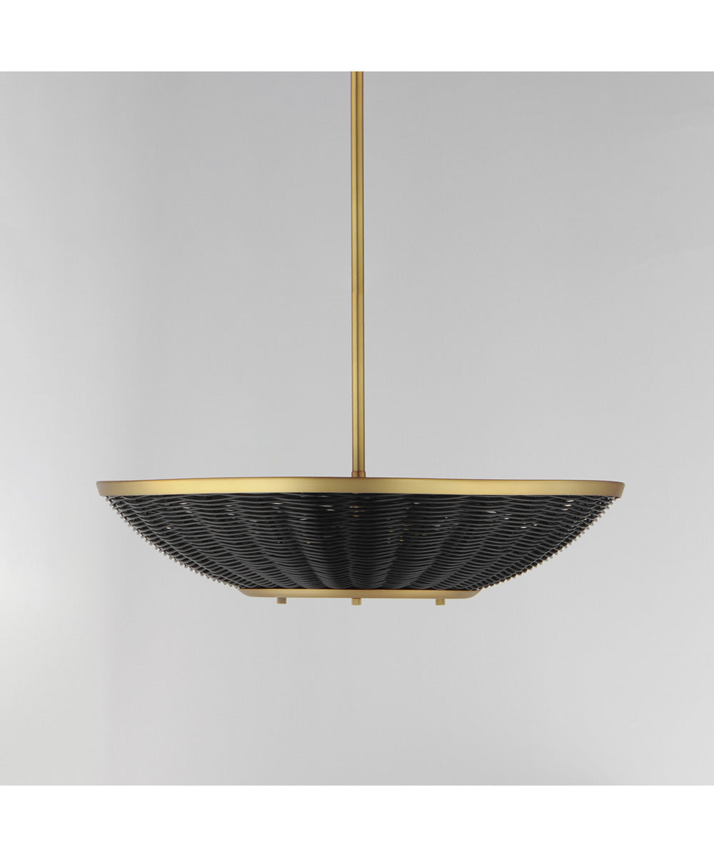 Rattan 20 inch 3-Light Pendant Natural Aged Brass
