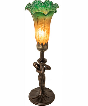 15" High Amber/Green Tiffany Pond Lily Nouveau Lady Accent Lamp