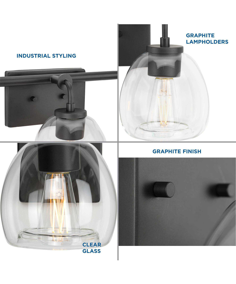 Caisson 3-Light Clear Glass Urban Industrial Bath Vanity Light Graphite