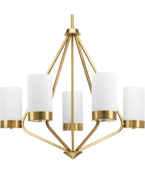 Elevate 5-Light Etched White Glass Mid-Century Modern Chandelier Light Brushed Bronze