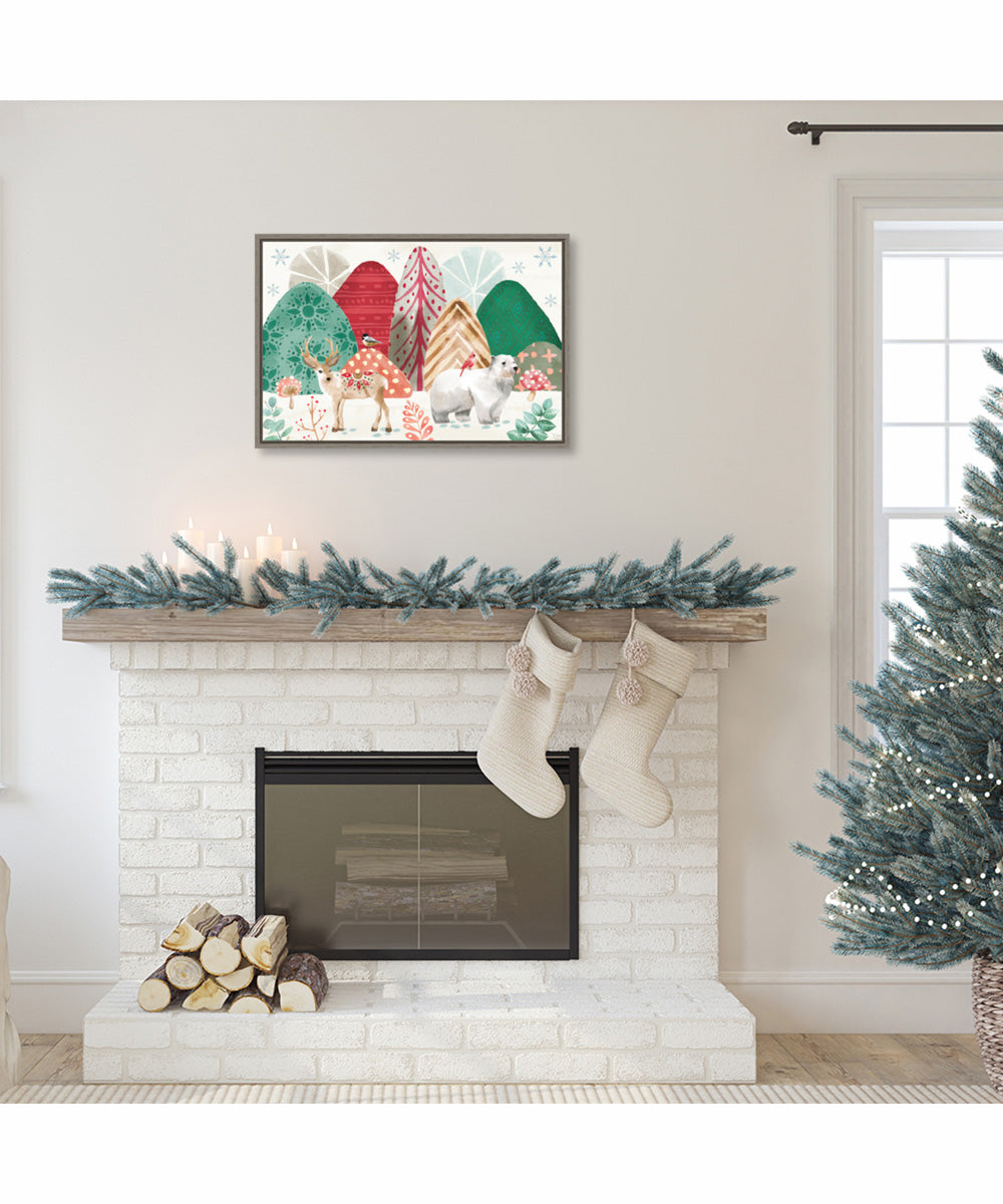 Framed Snowy Christmas Critters I by Dina June Canvas Wall Art Print (33  W x 23  H), Sylvie Greywash Frame