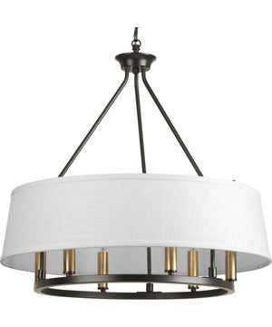 Cherish 6-Light White Linen Shade Coastal Chandelier Light Antique Bronze