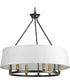 Cherish 6-Light White Linen Shade Coastal Chandelier Light Antique Bronze