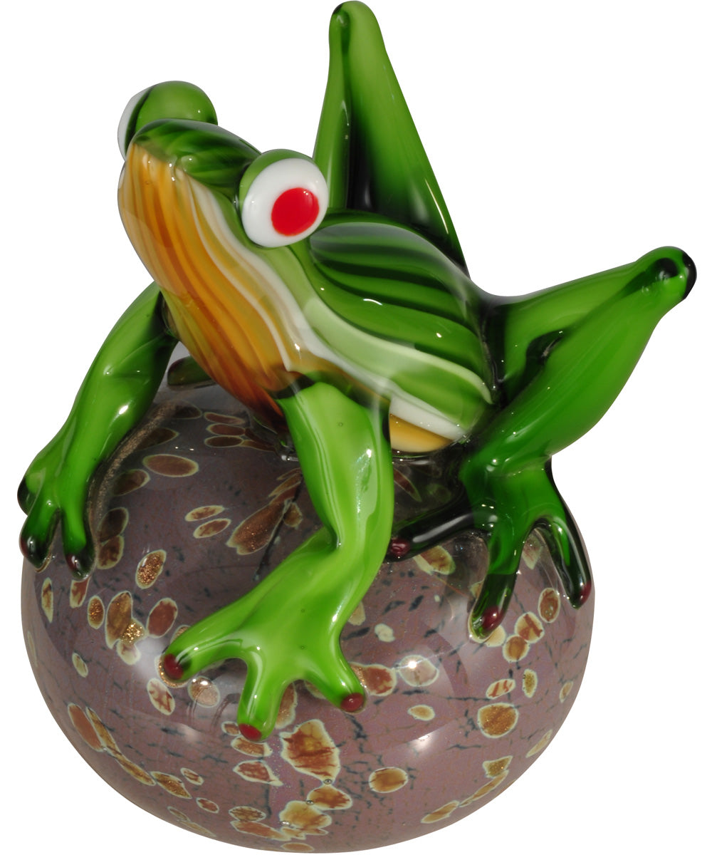 Frog On Ball Handcrafted Art Glass Sculpture