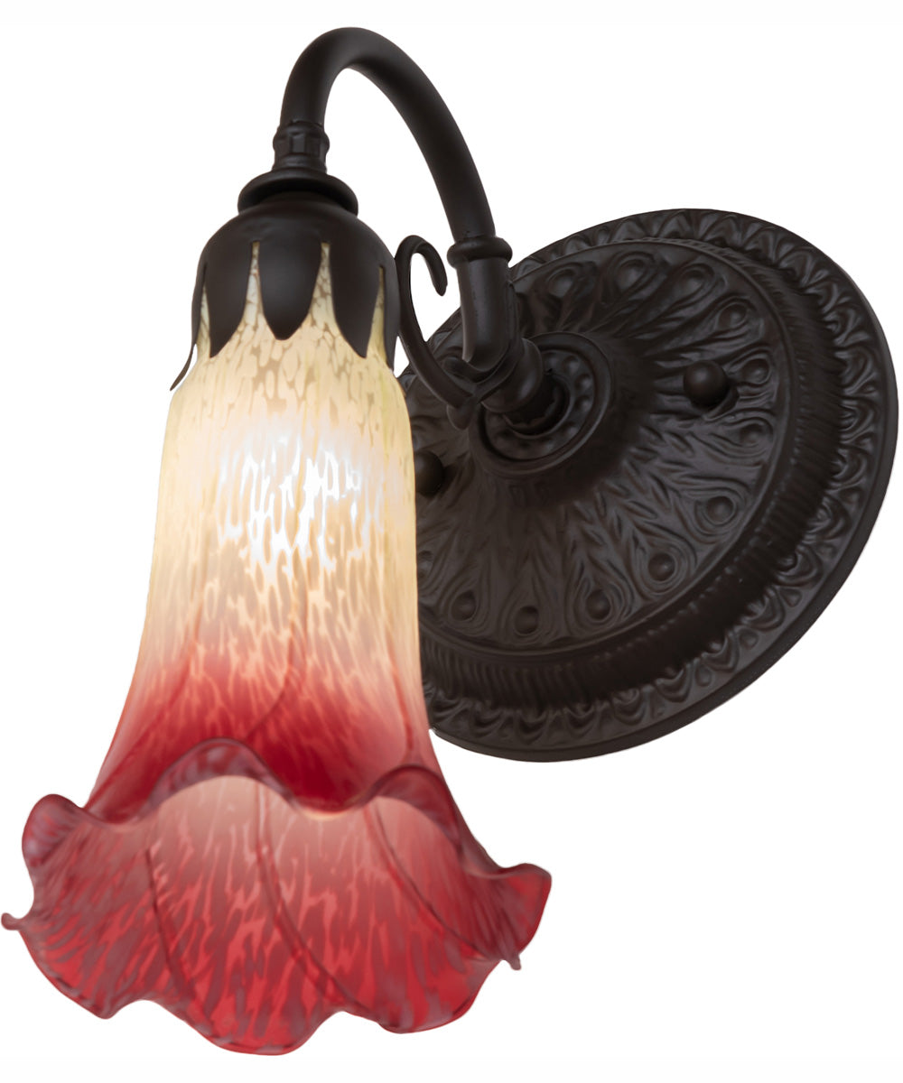 5.5" Wide Seafoam/Cranberry Tiffany Pond Lily Wall Sconce
