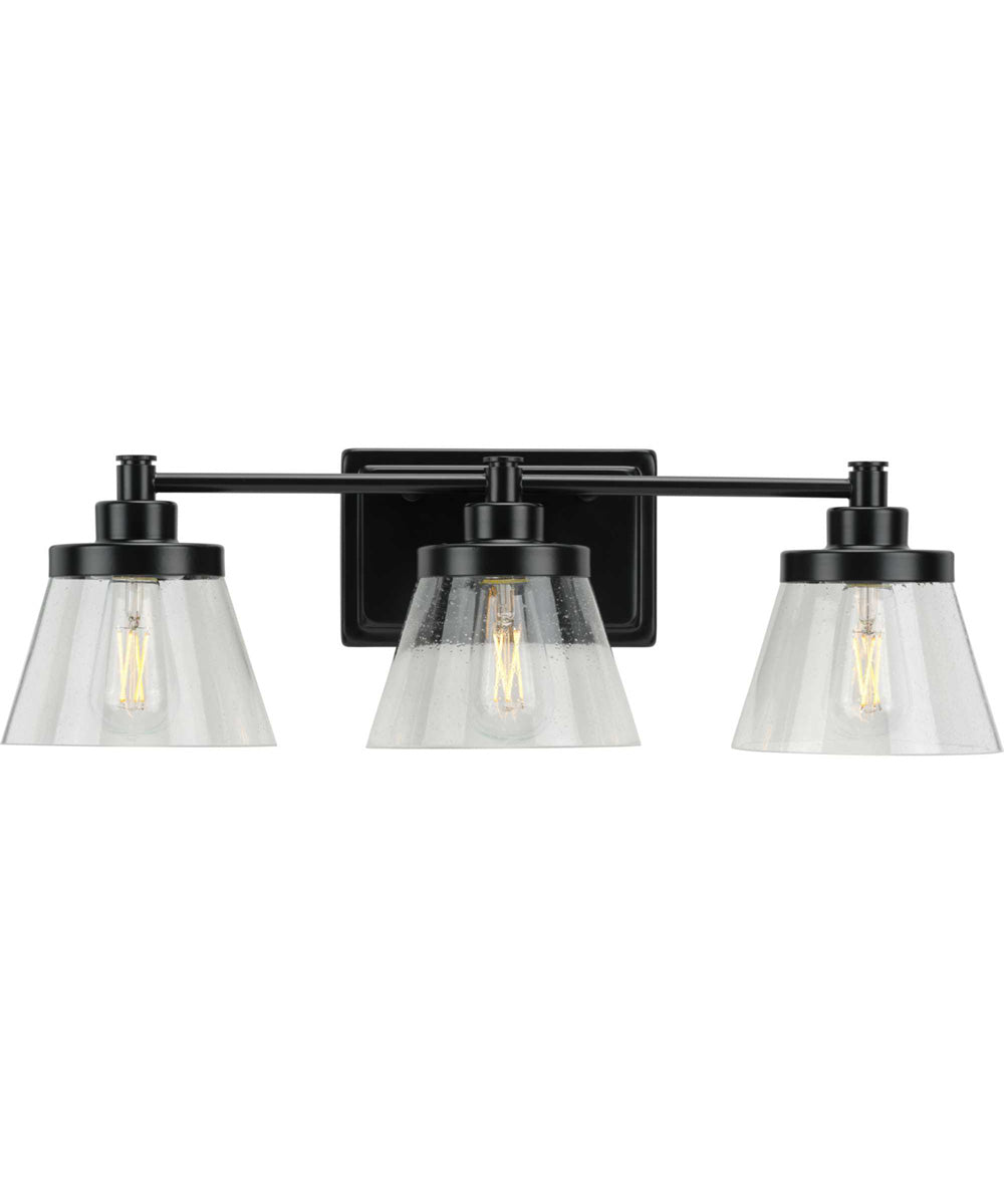 Hinton 3-Light Clear Seeded Glass Farmhouse Bath Vanity Light Matte Black