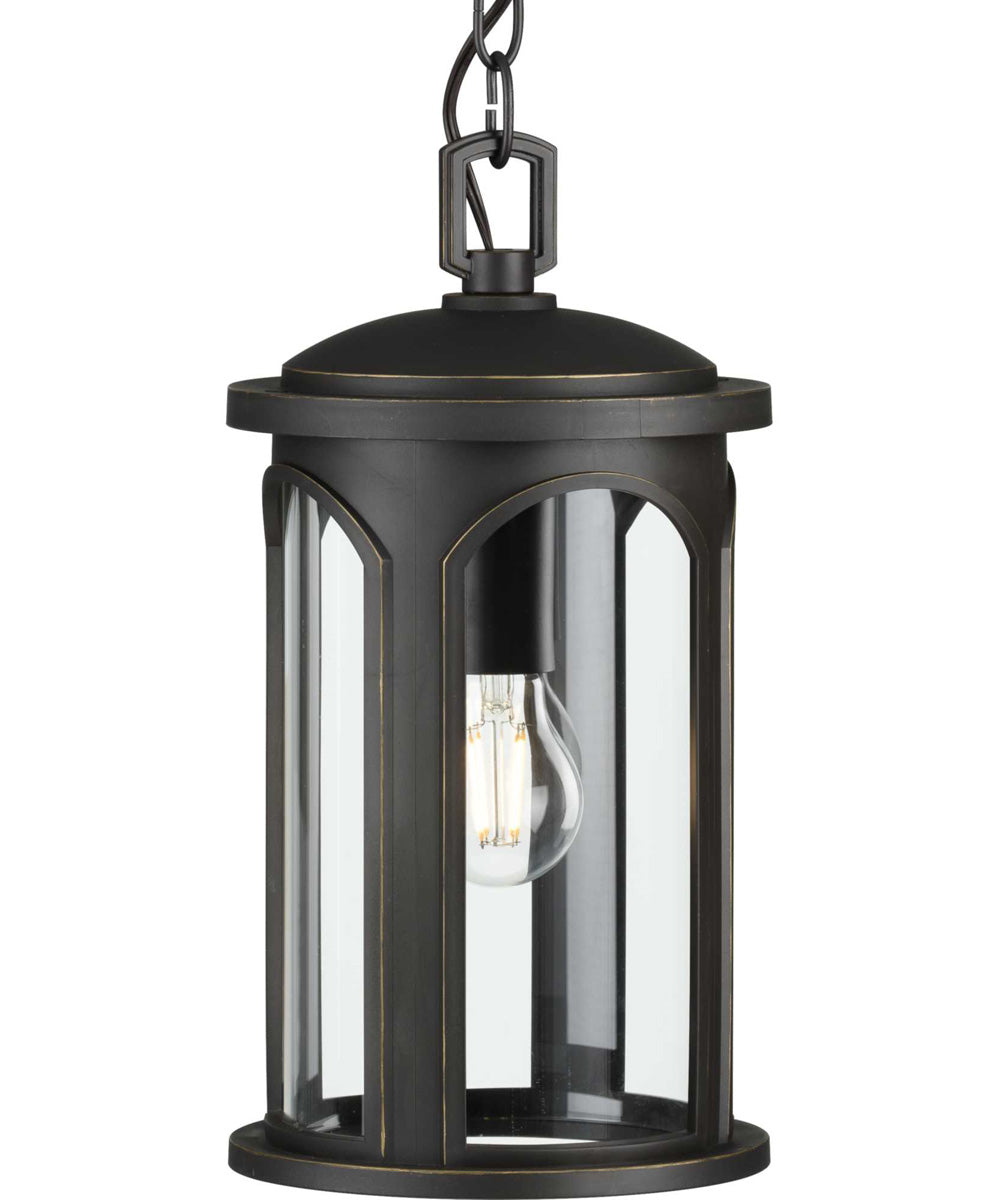 Gables 1-Light Clear Glass Transitional Style Outdoor Hanging Pendant Lantern with DURASHIELD Antique Bronze