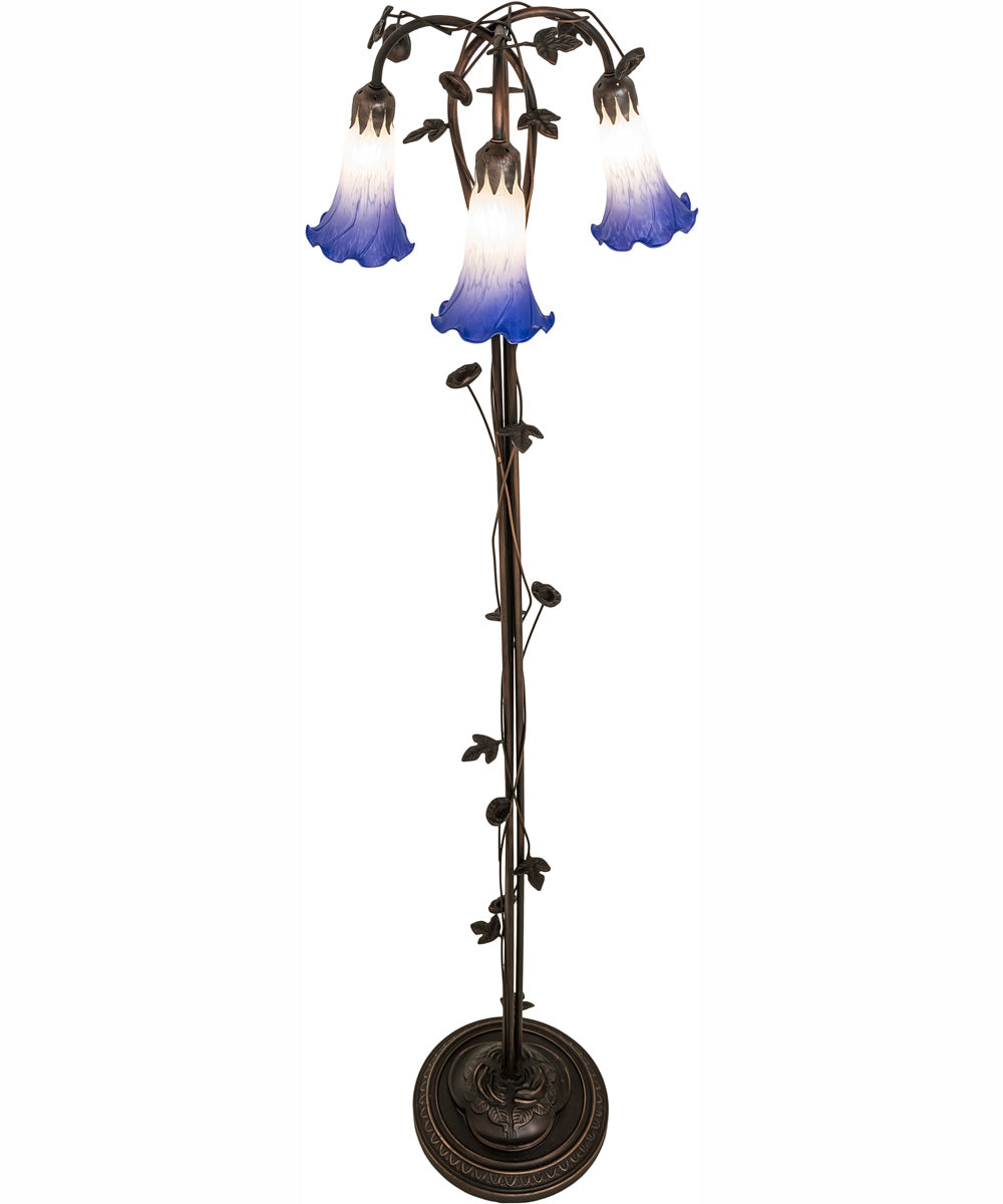 58" High Blue/White Pond Lily 3 Light Floor Lamp