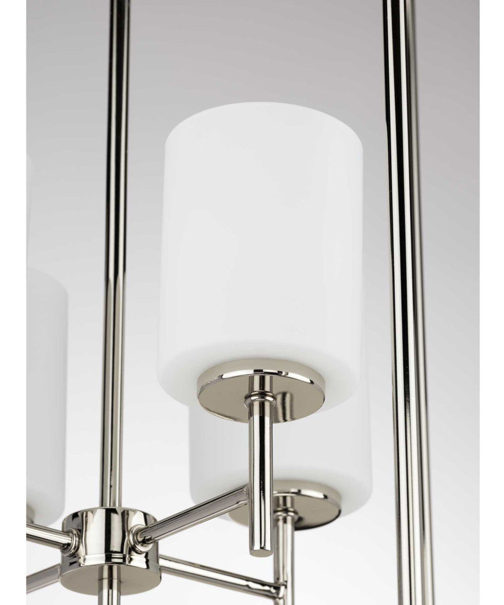 Replay 4-Light Etched White Glass Modern Pendant Light Polished Nickel