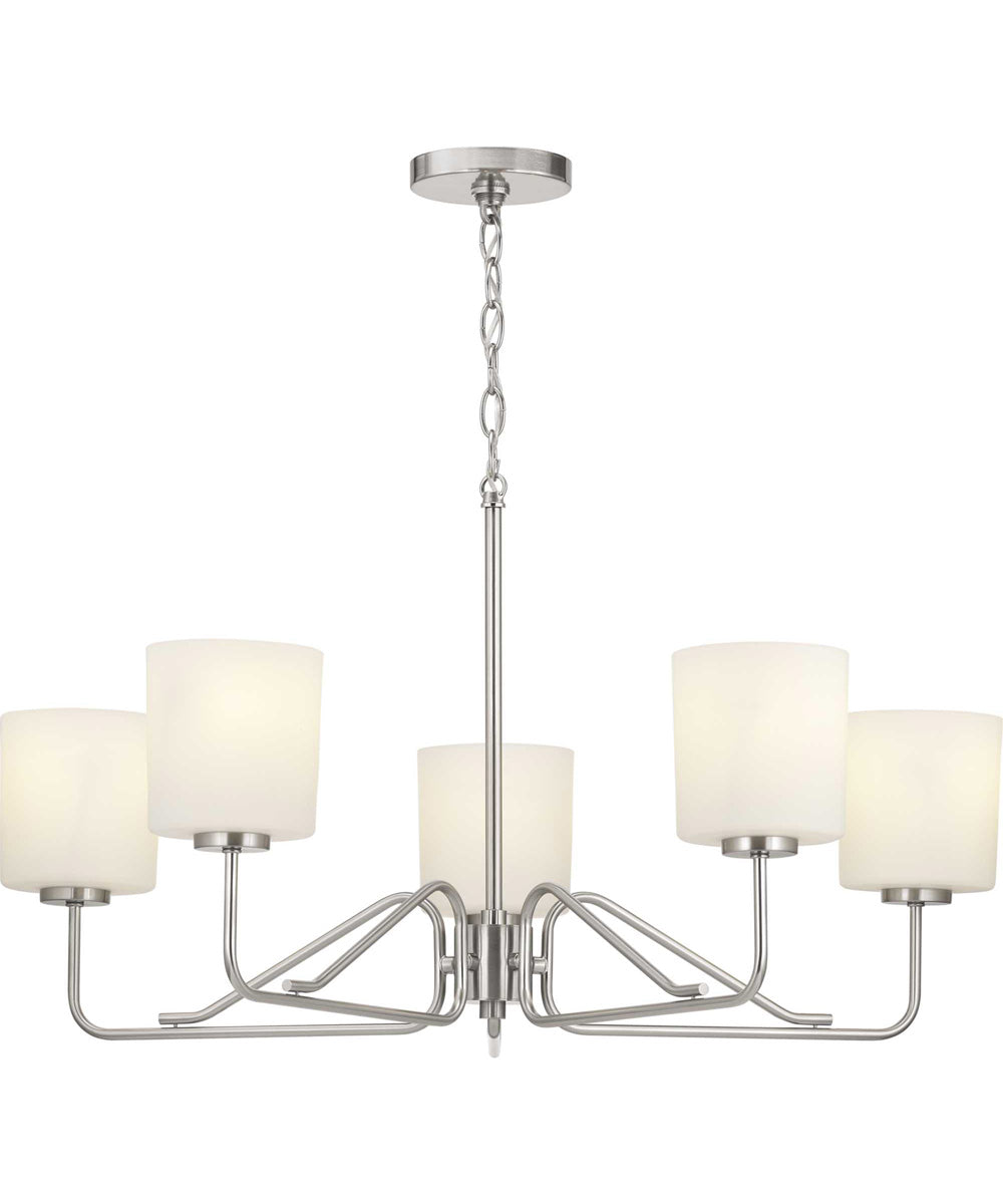 Tobin 5-Light Etched White Glass Modern Chandelier Light Brushed Nickel