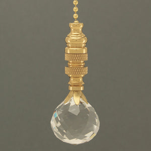 Crystal Faceted Ball Ceiling Fan Pull, 2"h with 12" Polished Brass Chain