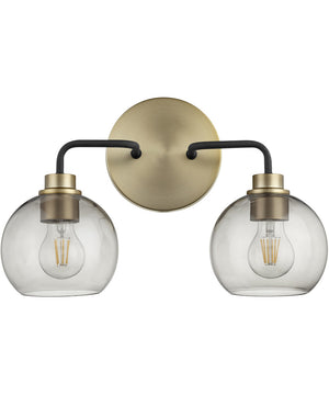 Clarion 2-light Bath Vanity Light Textured Black w/ Aged Brass