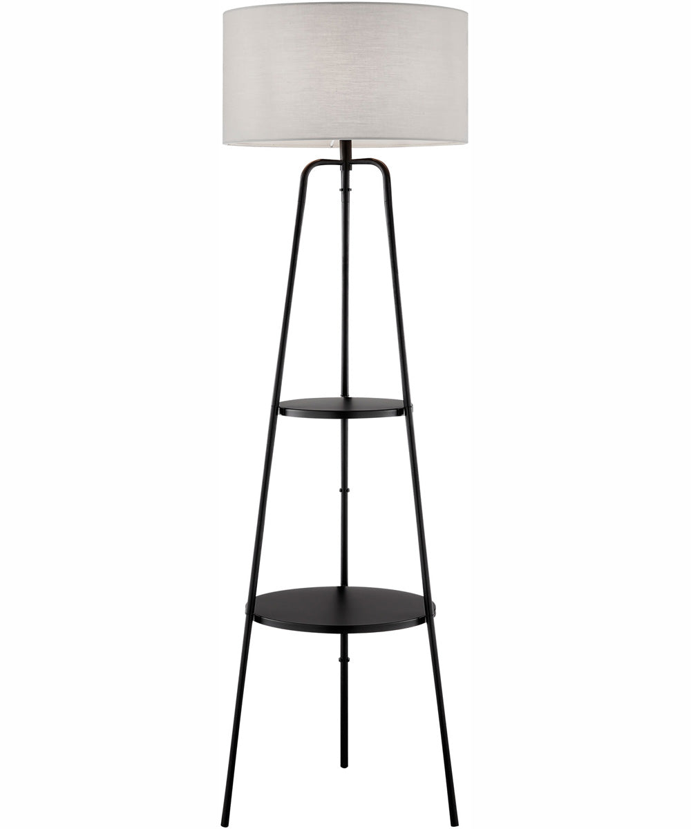 Patterson 1-Light Floor Lamp With Shelves Black/Grey Fabric Shade