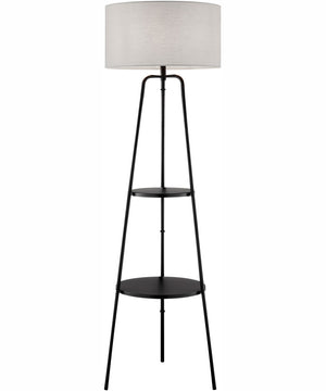 Patterson 1-Light Floor Lamp With Shelves Black/Grey Fabric Shade