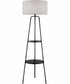 Patterson 1-Light Floor Lamp With Shelves Black/Grey Fabric Shade