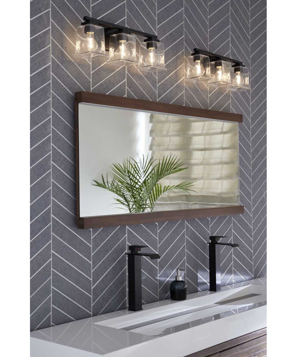 Gilmour 3-Light Modern Farmhouse Clear Glass Bath Vanity Light Matte Black