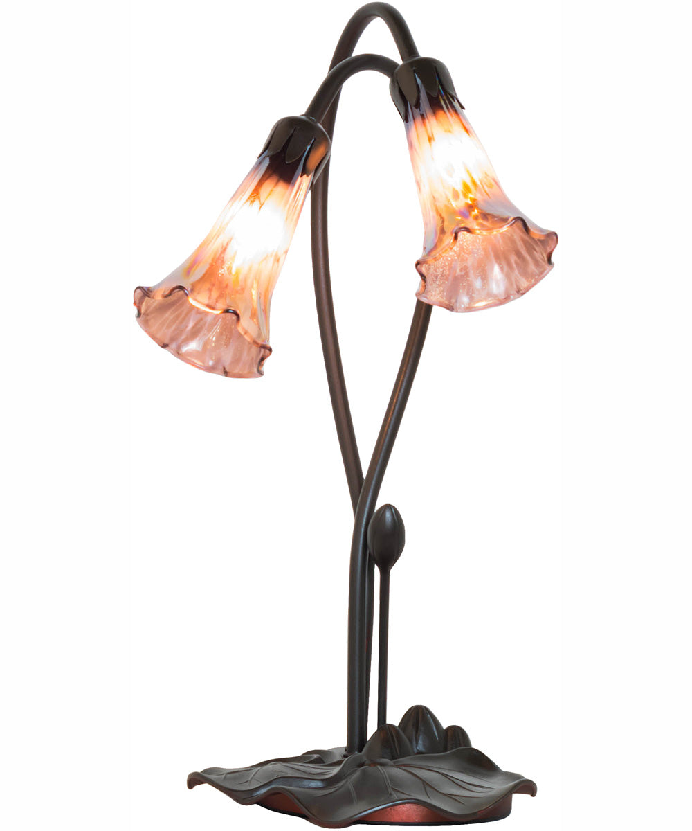 16" High Purple Iridescent Tiffany Pond Lily 2 Light Accent Lamp