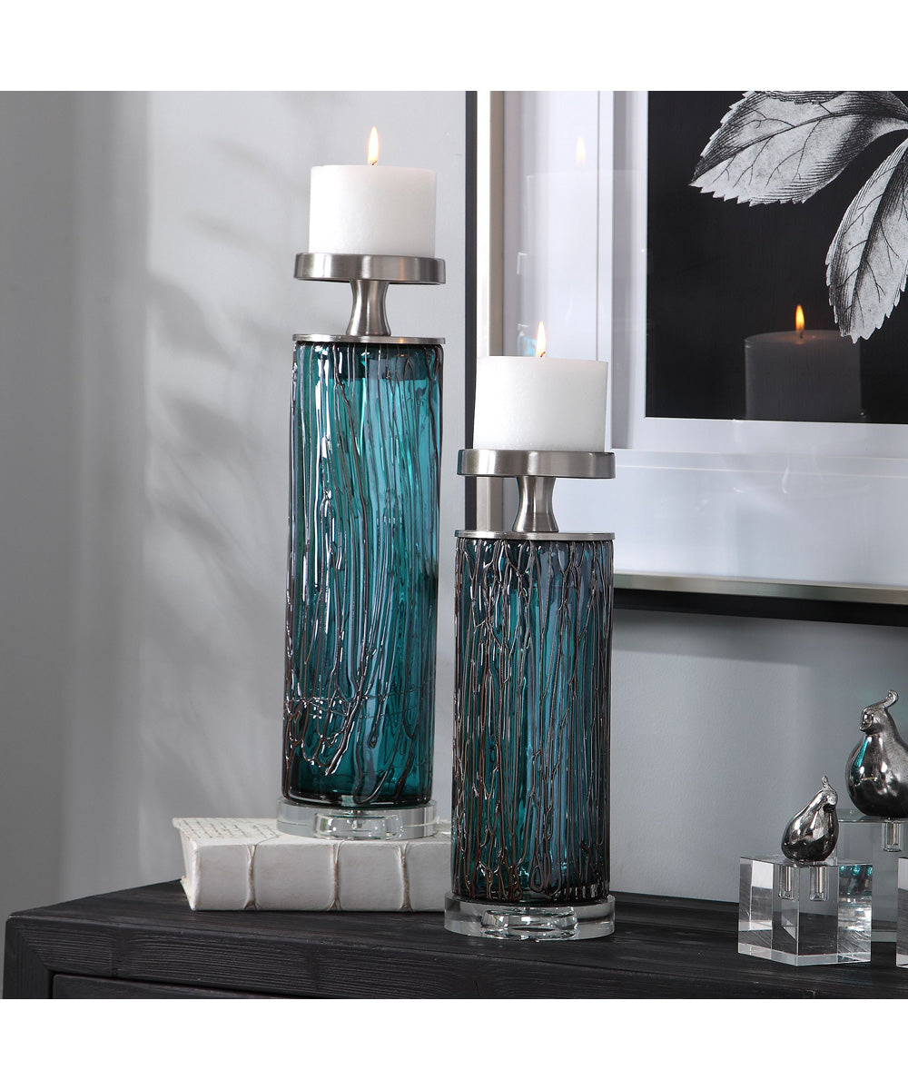Almanzora Teal Glass Candleholders Set of 2