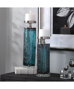 Almanzora Teal Glass Candleholders Set of 2