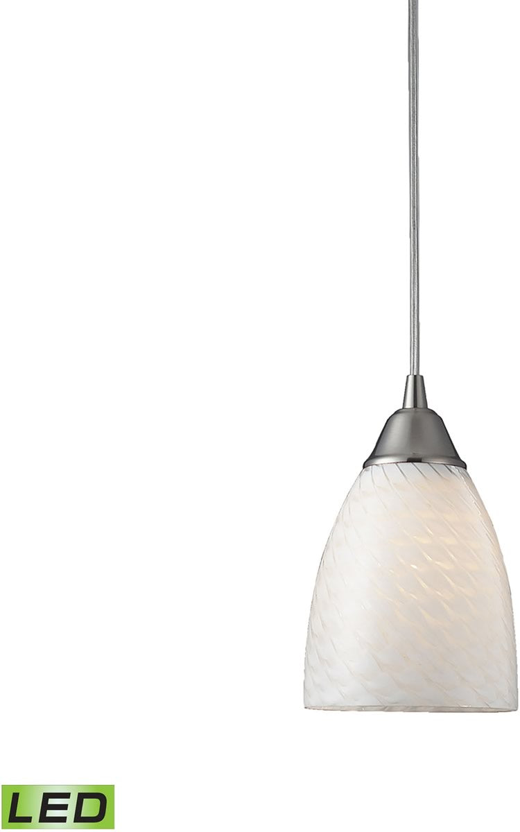 5"W Arco Baleno 1-Light LED Pendant Satin Nickel/White Swirl Glass