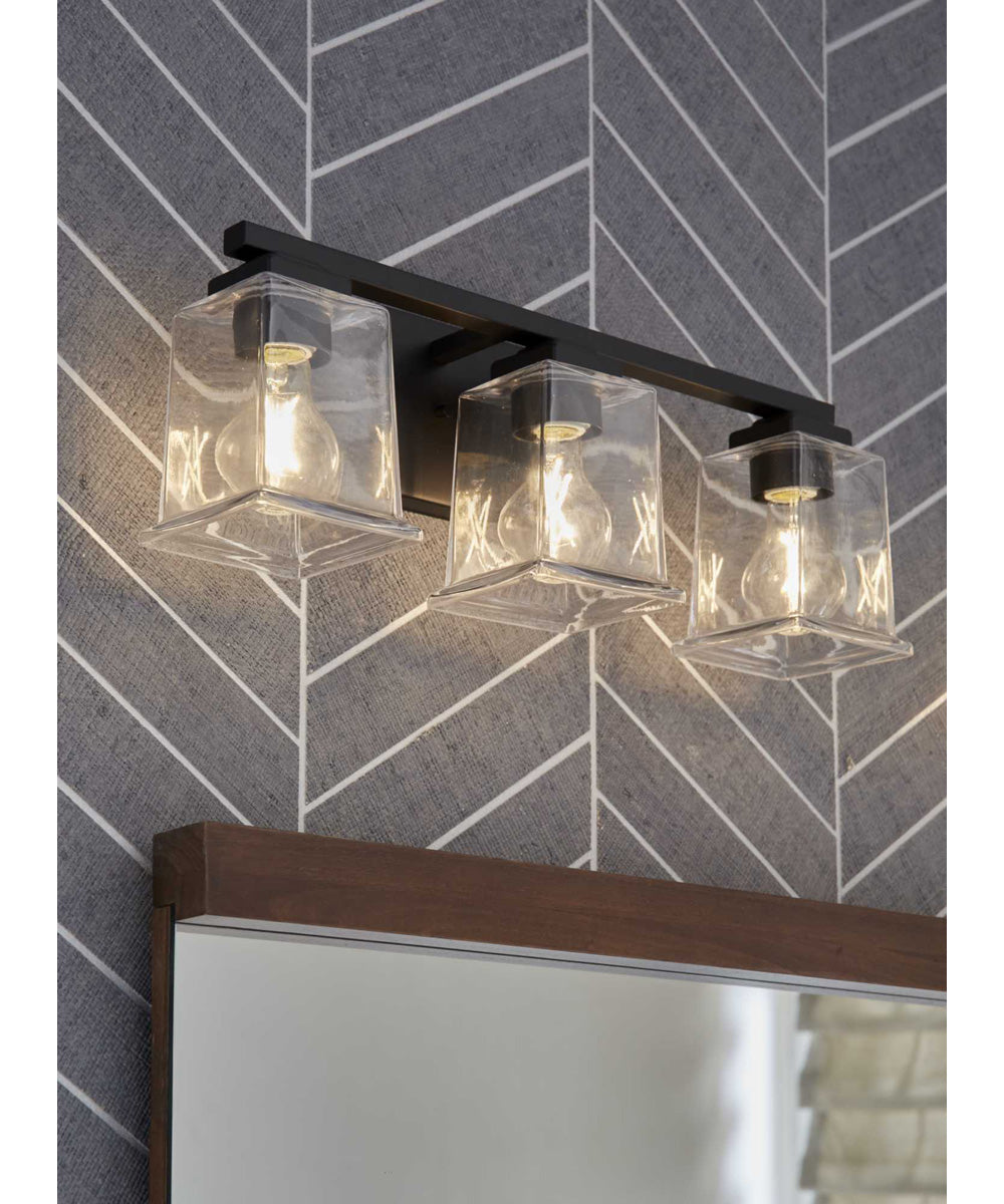 Gilmour 3-Light Modern Farmhouse Clear Glass Bath Vanity Light Matte Black