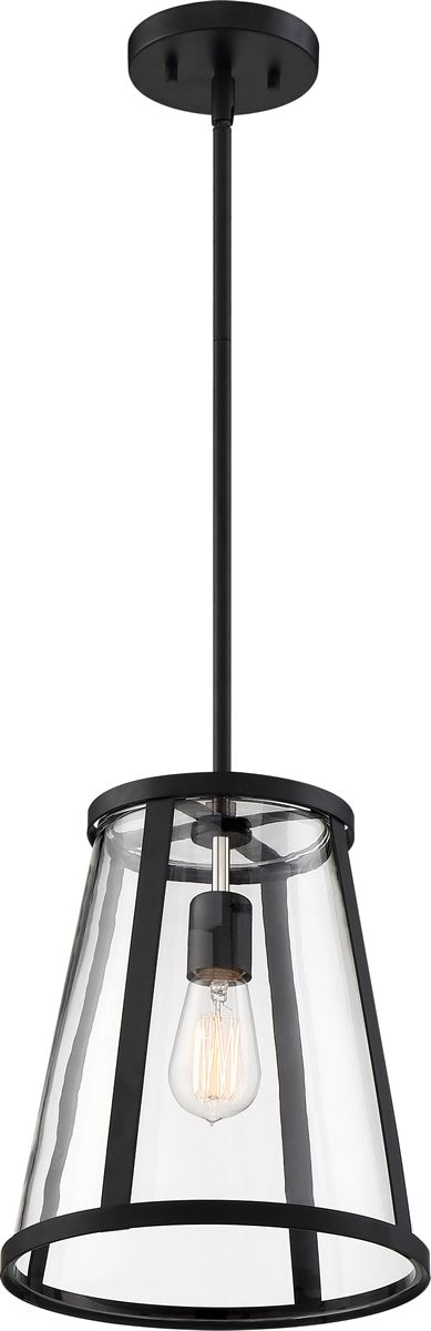 11"W Bruge 1-Light Pendant Matte Black / Clear