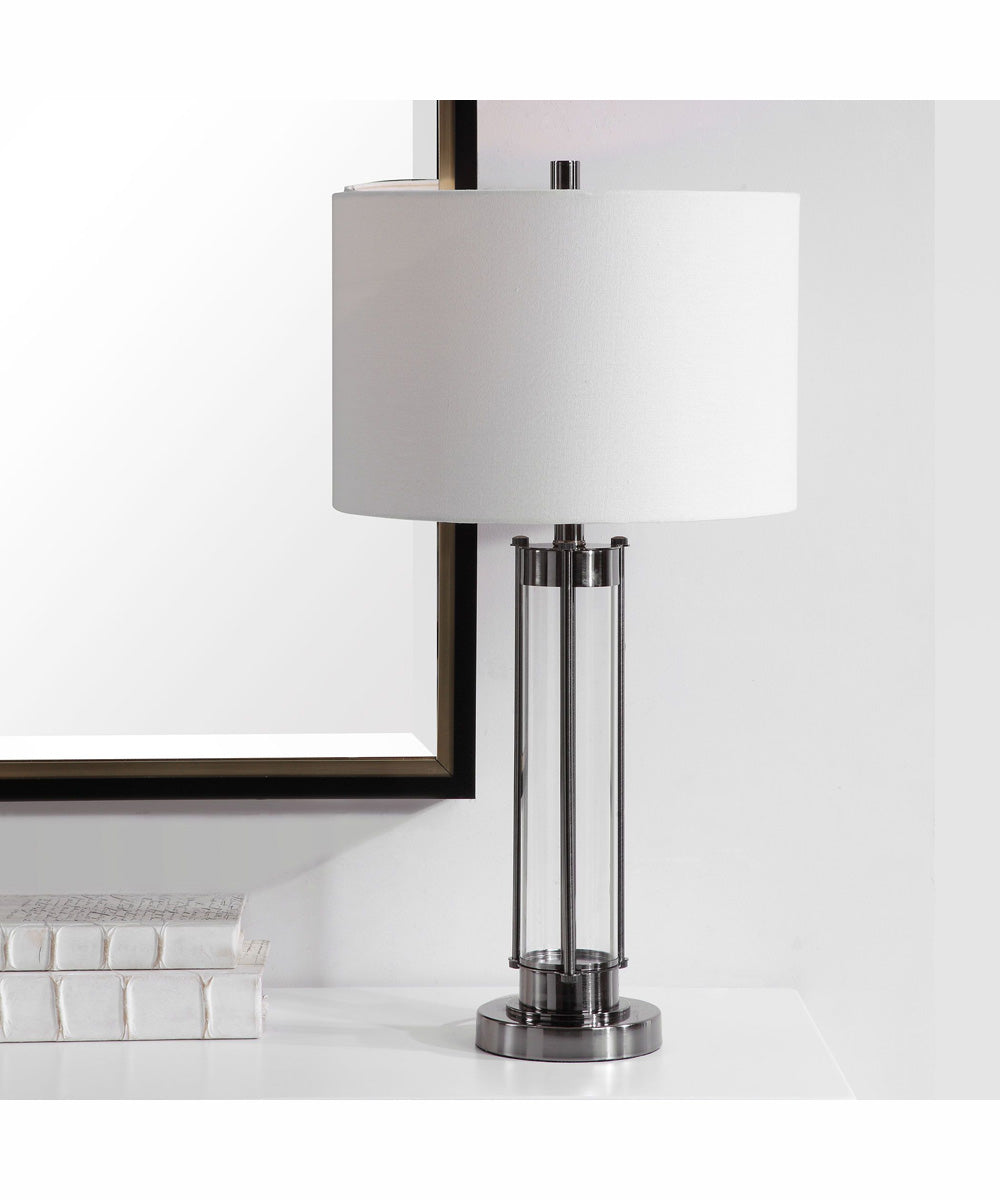 29"H 1-Light Table Lamp Metal and Glass in Light Black Nickel with a Drum Shade