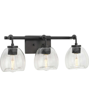 Caisson 3-Light Clear Glass Urban Industrial Bath Vanity Light Graphite