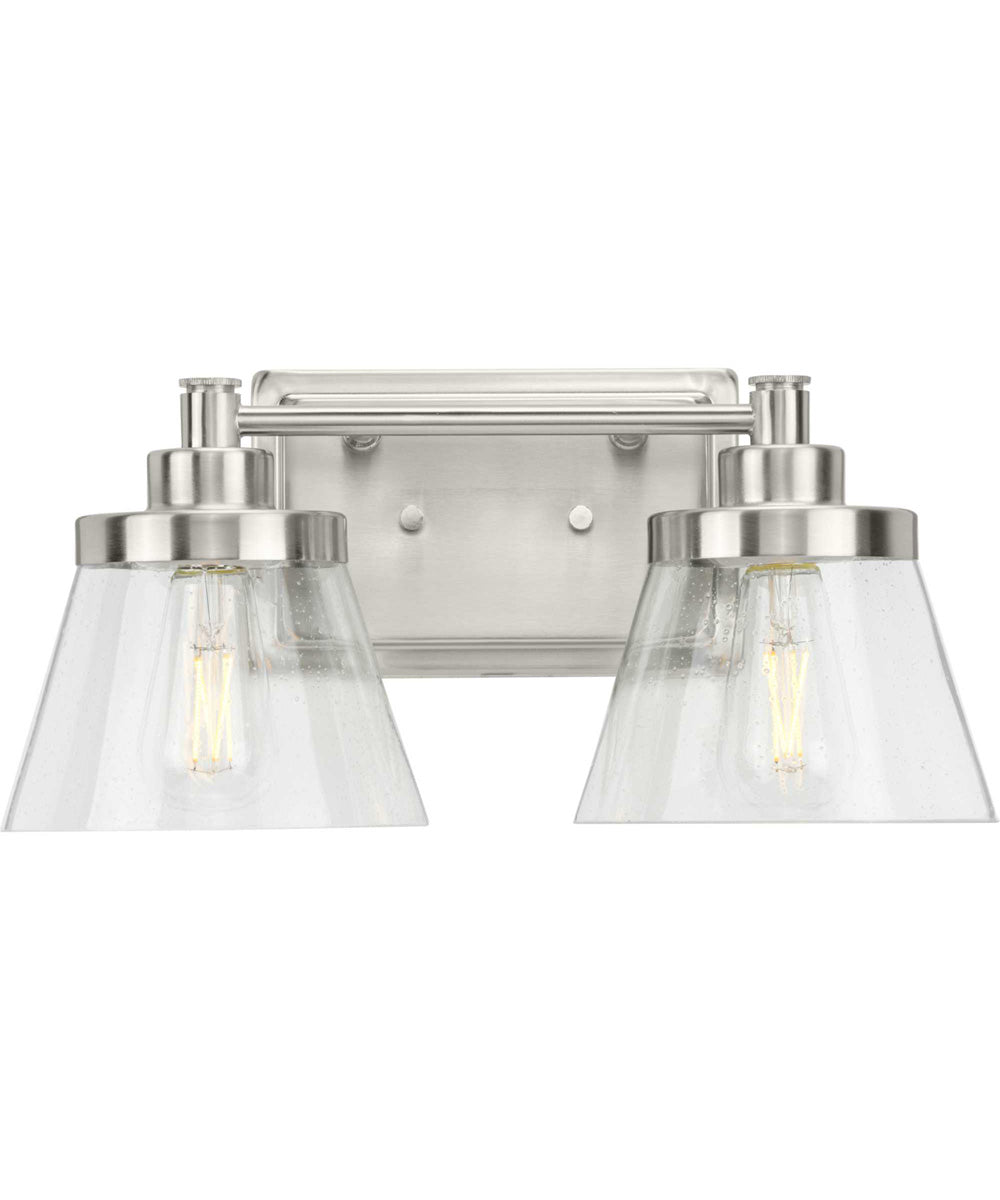 Hinton 2-Light Clear Seeded Glass Farmhouse Bath Vanity Light Brushed Nickel