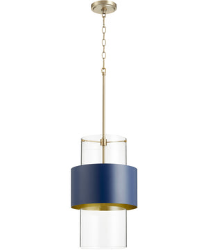 12"W 1-light Pendant Aged Brass w/ Blue