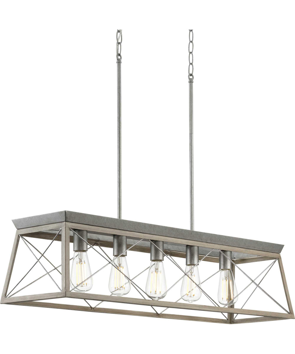 Briarwood 5-Light Galvanized Bleached Oak Farmhouse Style Linear Island Chandelier Light Galvanized Finish