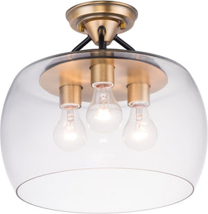 14"W Goblet 3-Light Semi Flush Mount Bronze / Antique Brass