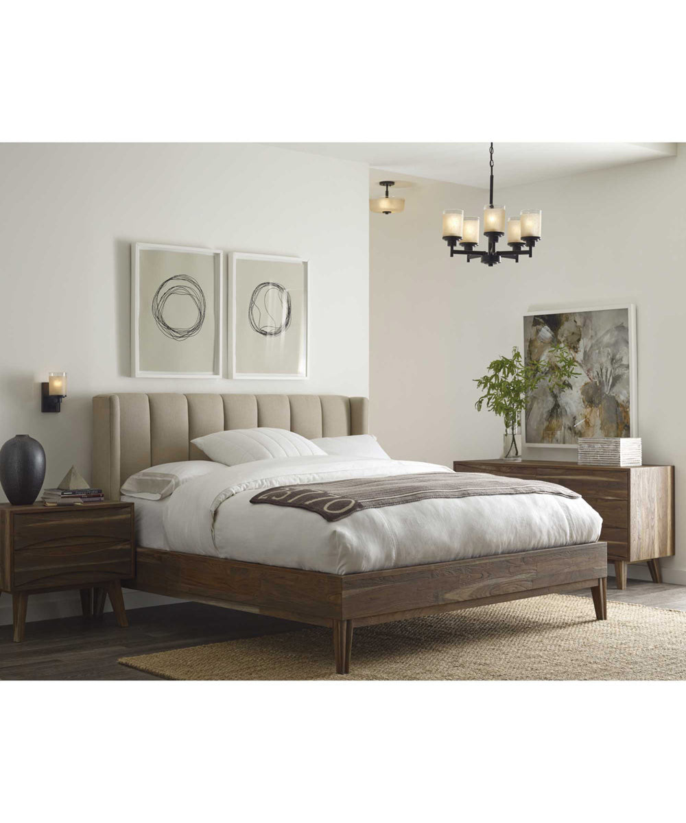 Alexa 5-Light Etched Umber Linen With Clear Edge Glass Modern Chandelier Light Antique Bronze