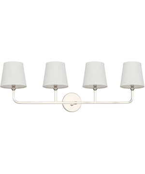 Dawson 4-Light Vanity In Polished Nickel Finish With Decorative White Fabric Stay-Straight Shades
