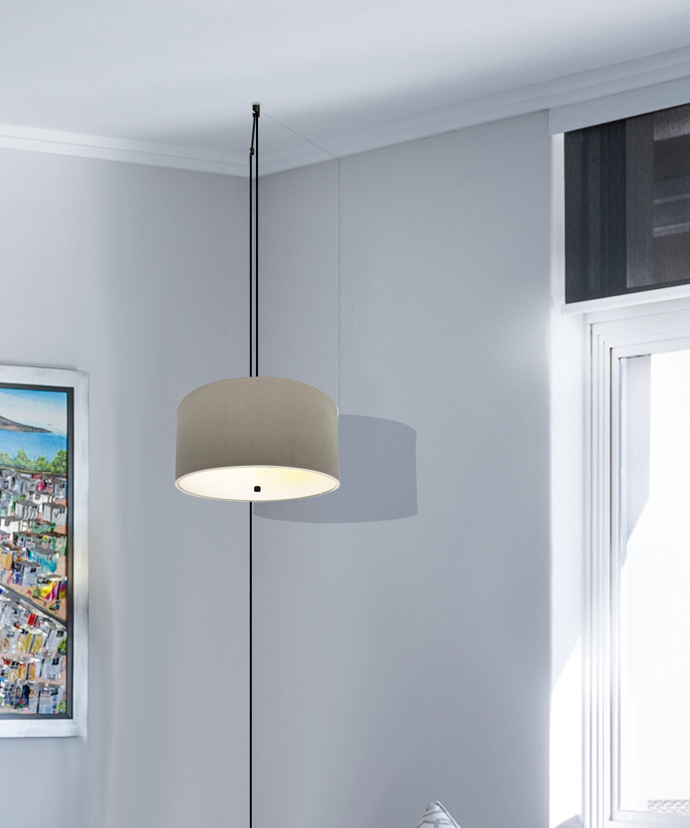 2 Light Swag Plug-In Pendant 14"w Light Oatmeal with Diffuser, Black Cord