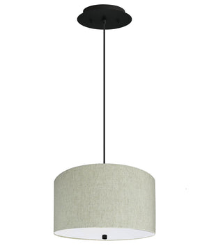 16" W 2 Light Pendant Textured Oatmeal Shade with Diffuser, Black Cord