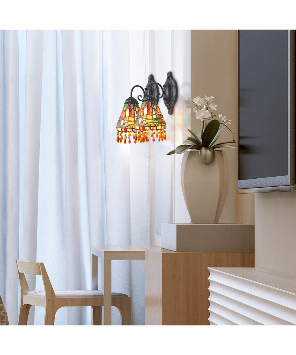 Dragonfly Beaded 2-Piece Tiffany Wall Sconce Set