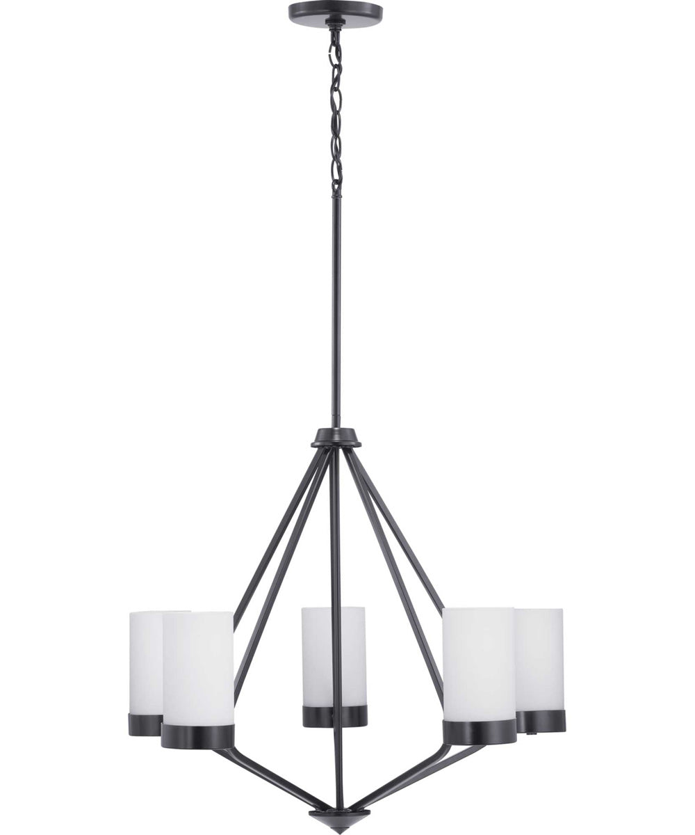 Elevate 5-Light Etched White Glass Mid-Century Modern Chandelier Light Matte Black