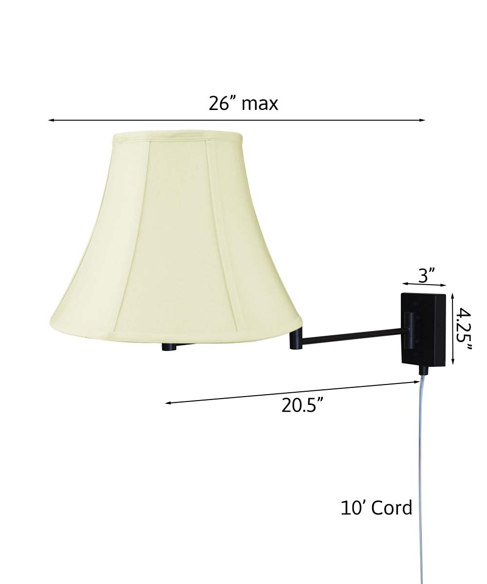 Dimmable Swing Arm Wall Light Bronze Brown Finish with Eggshell Shantung Bell Lampshade - For Bedside, Living Room, Reading Chair