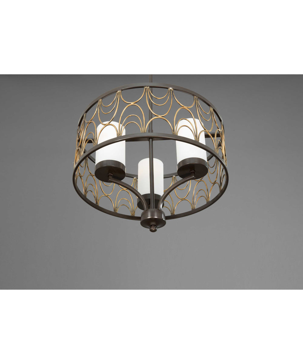Cirrine 3-Light Etched White Glass Global Chandelier Light Antique Bronze