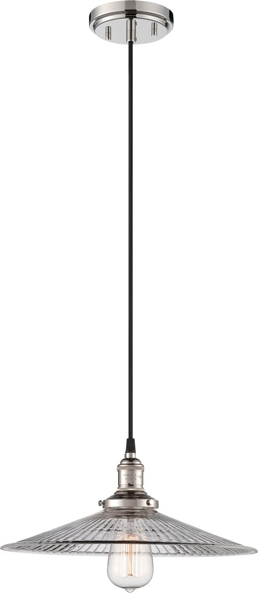14"W Vintage 1-Light Pendant Polished Nickel