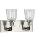 Rushton 2-Light Clear Glass Farmhouse Bath Vanity Light Brushed Nickel