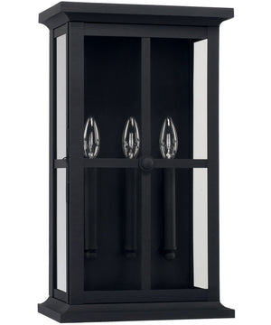 Mansell 3-Light Outdoor Wall Mount Rain or Shine - Black with Clear Glass