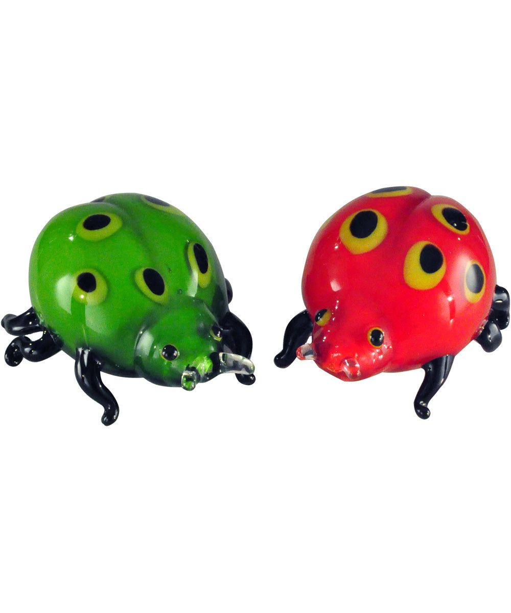2-Piece Lady Bug Handcrafted Art Glass Sculpture Set