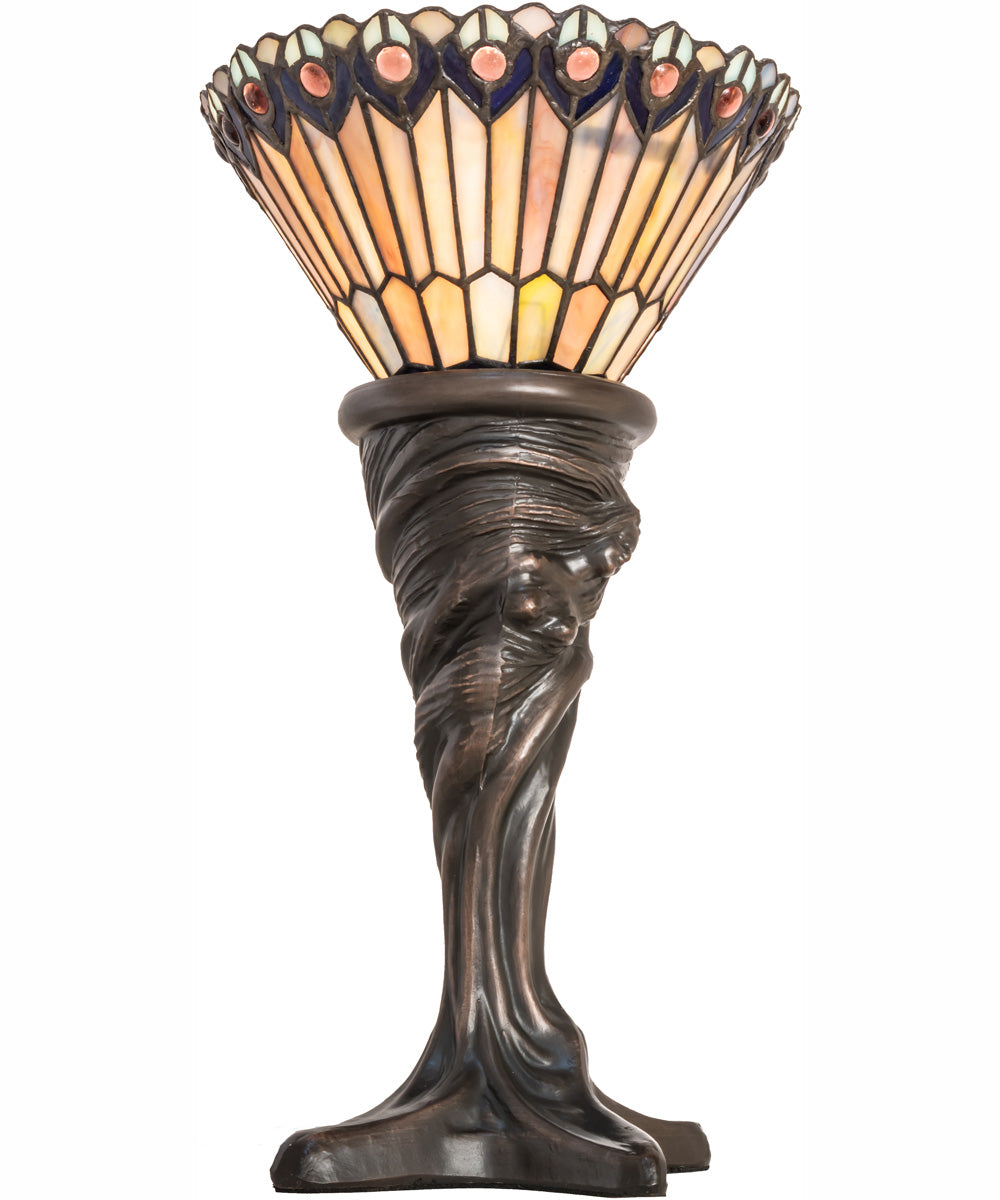 15" High Tiffany Jeweled Peacock Mini Lamp