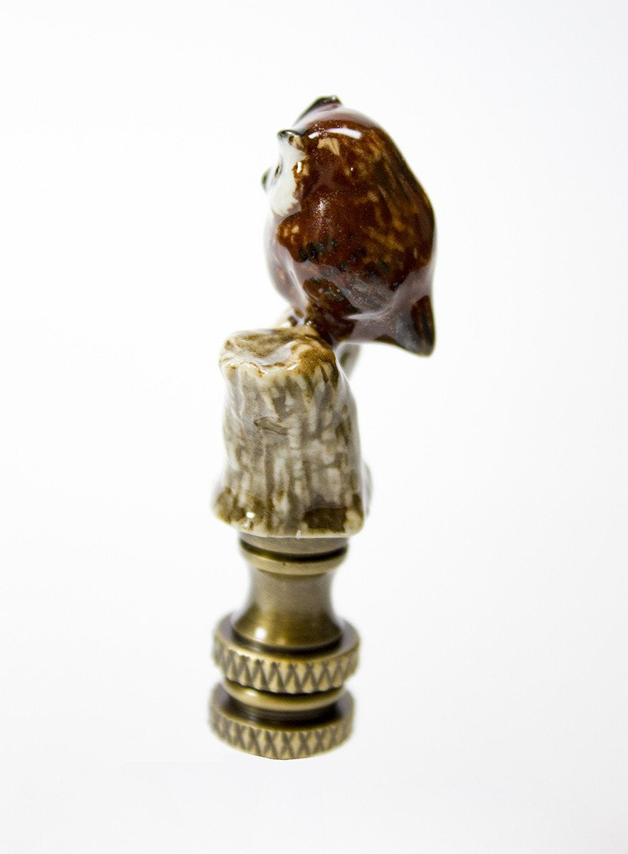 Owl on Branch Lamp Finial Porcelain 2.25"h