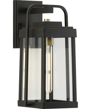 Walcott  1-Light with Brasstone Accents Clear Glass Transitional Outdoor Wall Lantern Light Antique Bronze