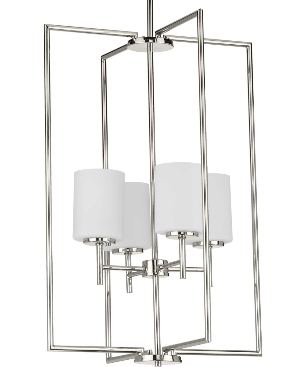 Replay 4-Light Etched White Glass Modern Pendant Light Polished Nickel