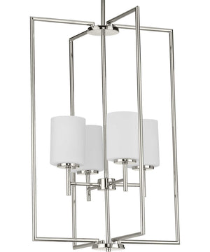 Replay 4-Light Etched White Glass Modern Pendant Light Polished Nickel